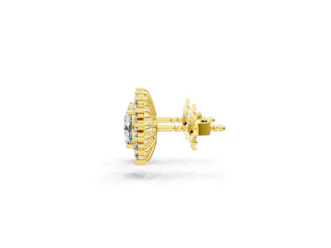 Yellow gold Oval Diamond Floral Halo Stud Earrings_1