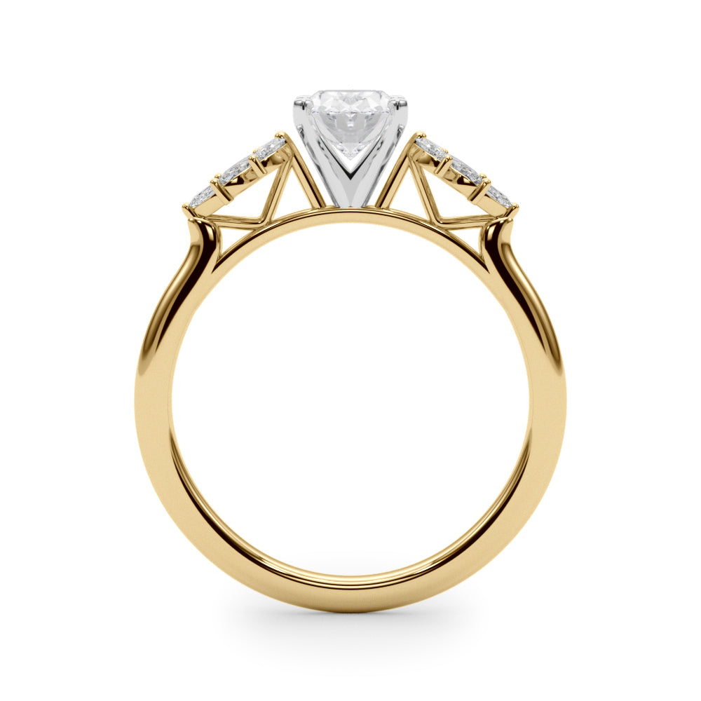 Yellow gold Oval Diamond Floral Side Stone Solitaire with Marquise Accents and Four-Prong Setting 2