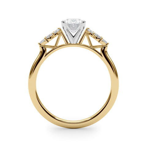 Yellow gold Oval Diamond Floral Side Stone Solitaire with Marquise Accents and Four-Prong Setting 2