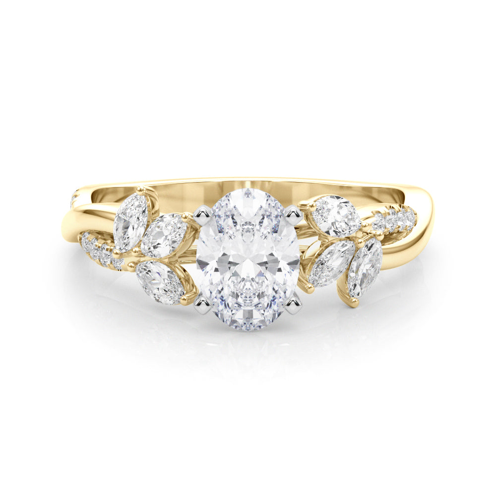 Yellow gold Oval Diamond Floral Vine Solitaire Engagement Ring 1