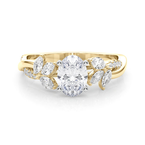 Yellow gold Oval Diamond Floral Vine Solitaire Engagement Ring 1