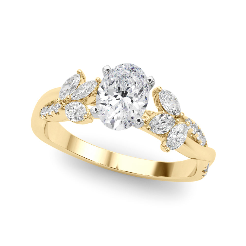 Yellow gold Oval Diamond Floral Vine Solitaire Engagement Ring