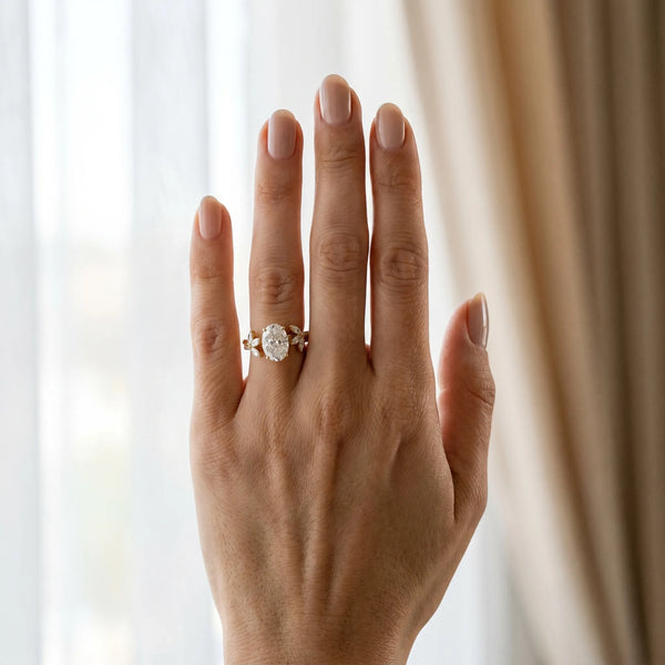 Yellow gold Oval Diamond Floral Vine Solitaire Engagement Ring