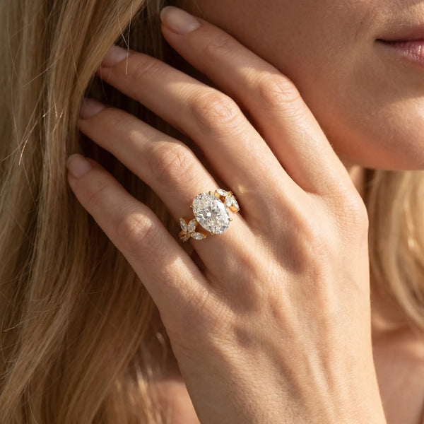 Yellow gold Oval Diamond Floral Vine Solitaire Engagement Ring