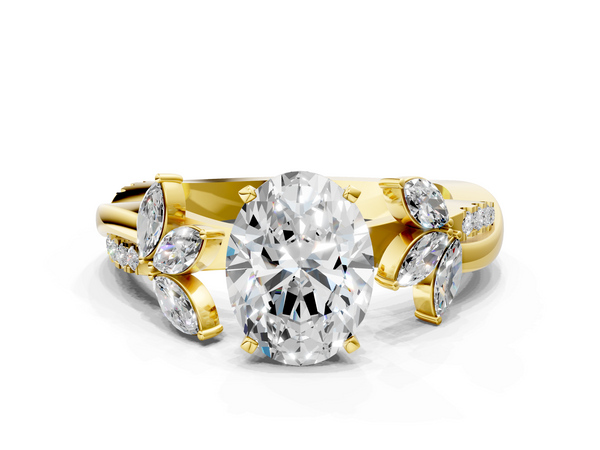 Yellow gold Oval Diamond Floral Vine Solitaire Engagement Ring