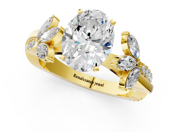 Yellow gold Oval Diamond Floral Vine Solitaire Engagement Ring