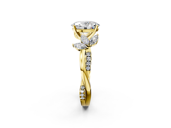 Yellow gold Oval Diamond Floral Vine Solitaire Engagement Ring