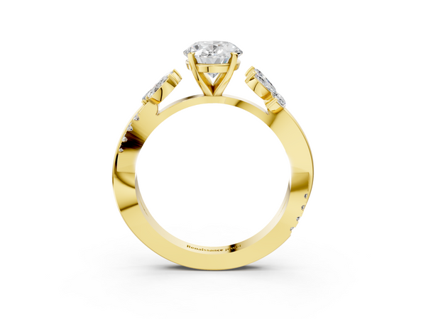 Yellow gold Oval Diamond Floral Vine Solitaire Engagement Ring