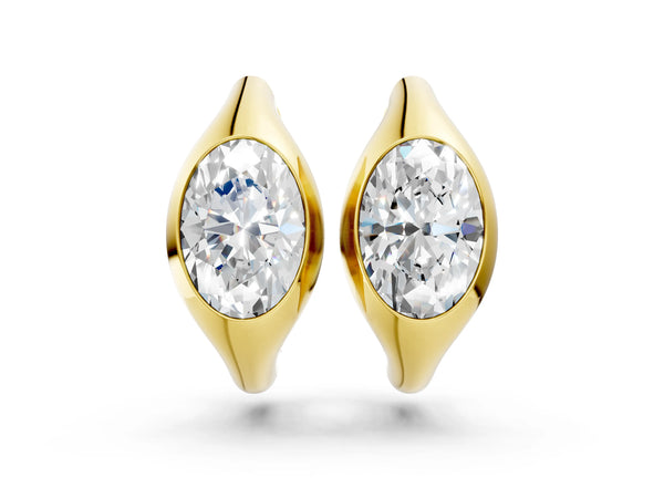 Yellow gold Oval Diamond Framed Huggie Hoop Earrings