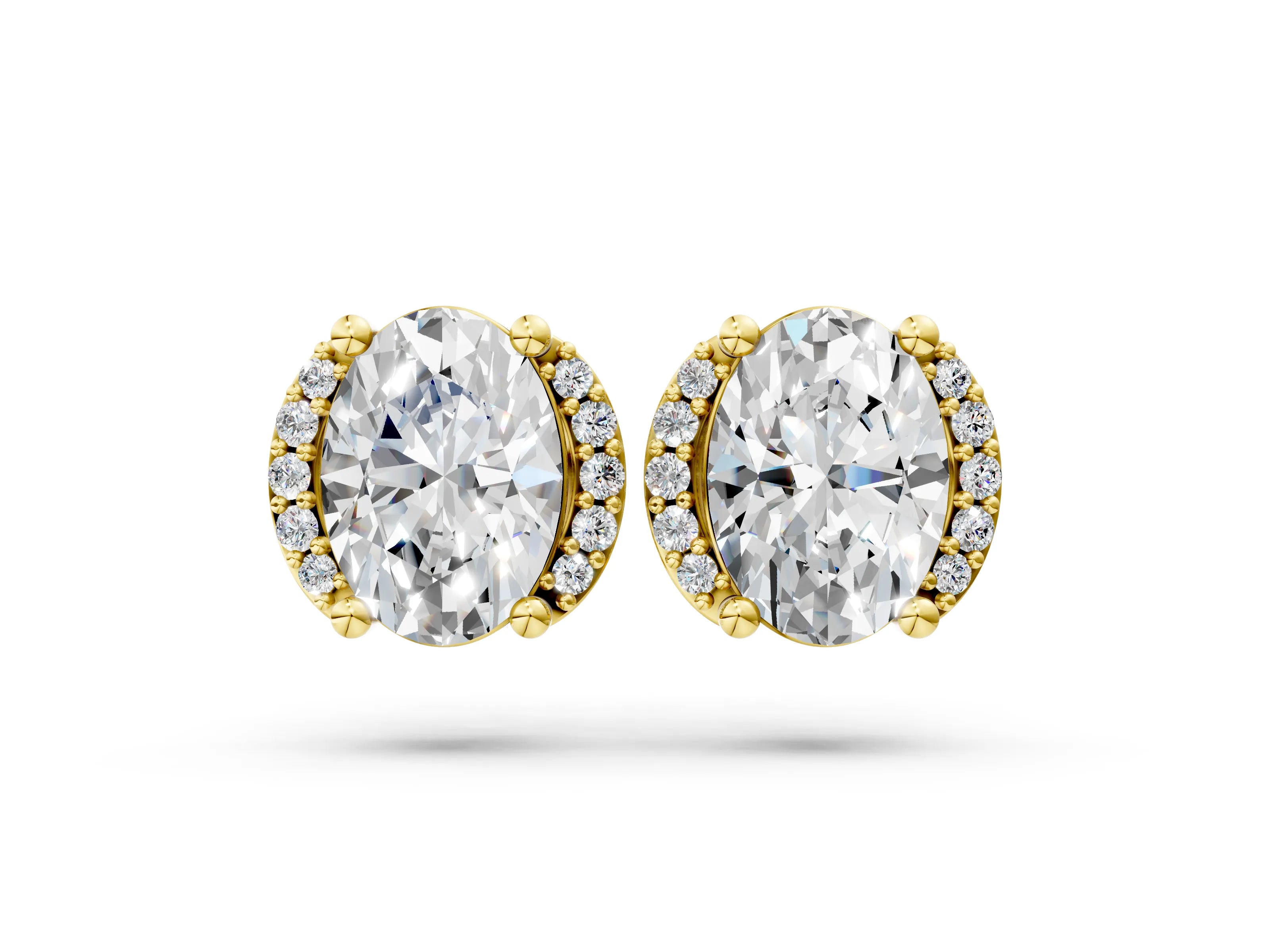 Yellow gold Oval Diamond Half Halo Stud Earrings