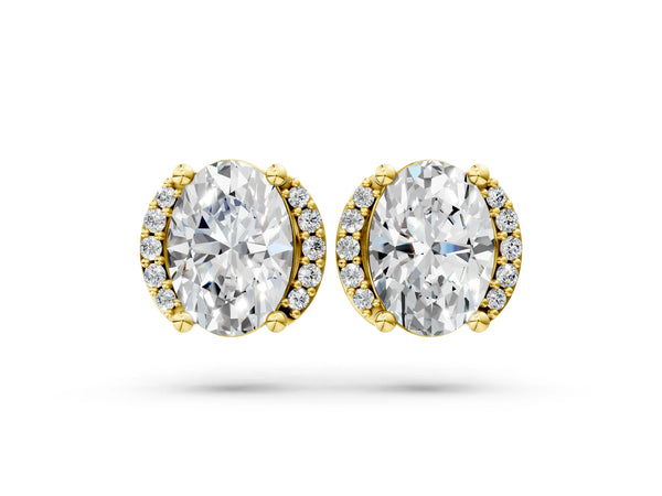 Yellow gold Oval Diamond Half Halo Stud Earrings