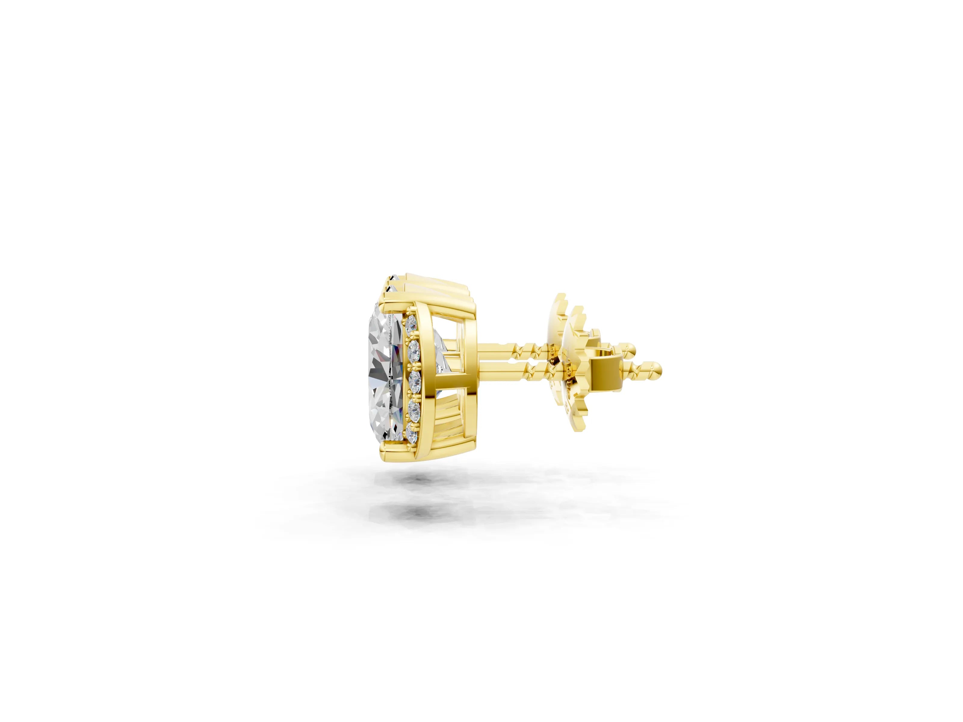 Yellow gold Oval Diamond Half Halo Stud Earrings_1