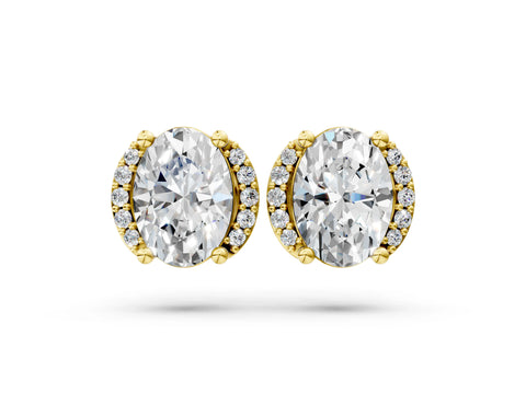 Yellow gold Oval Diamond Half Halo Stud Earrings