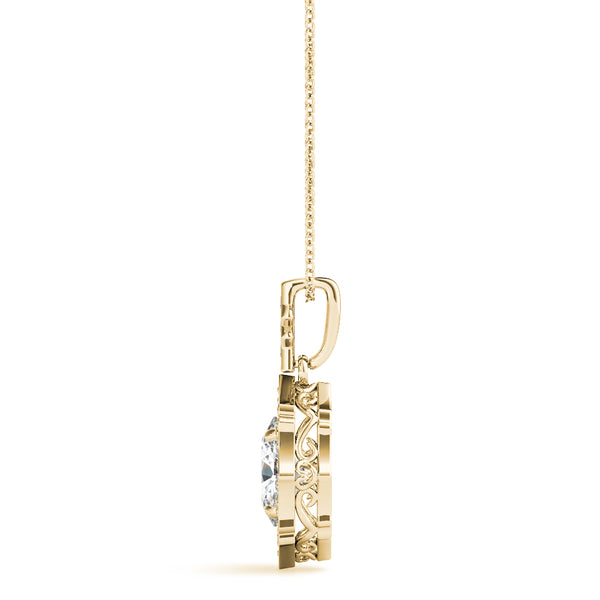 Yellow gold Oval Diamond Halo Pendant with Milgrain Prong Setting