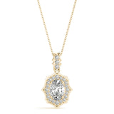 Yellow gold Oval Diamond Halo Pendant with Milgrain Prong Setting