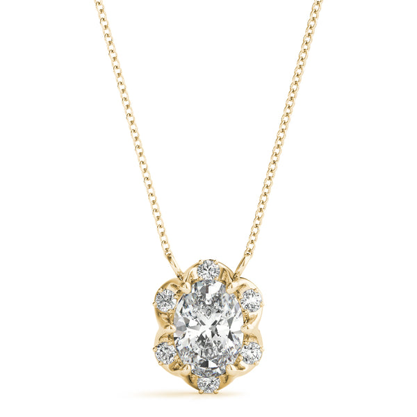 Yellow gold Oval Diamond Halo Pendant with Prong Setting