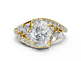 Yellow gold Oval Diamond Halo Ring with Marquise and Pavé Band in Prong Setting_83