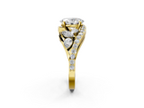 Yellow gold Oval Diamond Halo Ring with Marquise and Pavé Band in Prong Setting_85