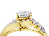 Yellow gold Oval Diamond Halo Ring with Marquise and Pavé Band in Prong Setting_87