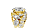 Yellow gold Oval Diamond Halo Ring with Marquise and Pavé Band in Prong Setting_88