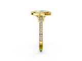 Yellow gold Oval Diamond Halo Ring with Milgrain Frame and Pavé Band 2