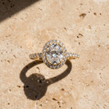 Yellow gold Oval Diamond Halo Ring with Pavé Band and Prong Setting_10