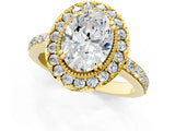Yellow gold Oval Diamond Halo Ring with Pavé Band and Prong Setting_12