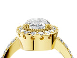 Yellow gold Oval Diamond Halo Ring with Pavé Band and Prong Setting_15