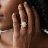 Yellow gold Oval Diamond Halo Ring with Pavé Band and Prong Setting_9