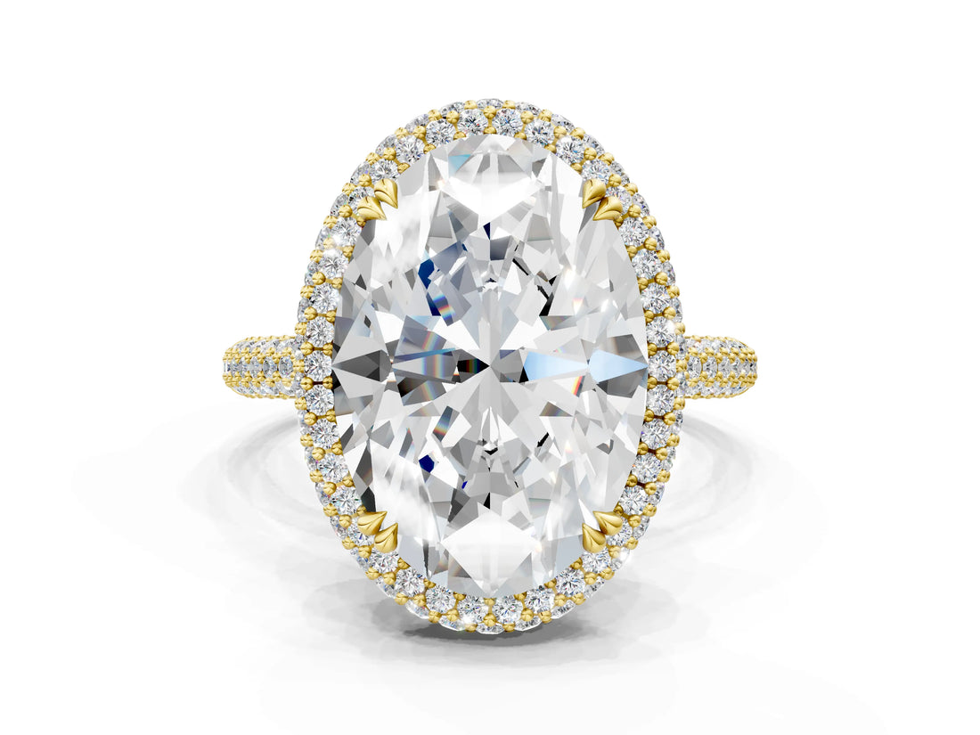 Yellow gold Oval Diamond Halo Ring with Round Diamond Accents