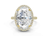 Yellow gold Oval Diamond Halo Ring with Round Diamond Accents
