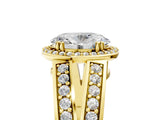 Yellow gold Oval Diamond Halo Ring with Split Shank Pavé Band and Four-Prong Setting_11