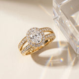 Yellow gold Oval Diamond Halo Ring with Split Shank Pavé Band and Four-Prong Setting_21