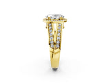 Yellow gold Oval Diamond Halo Ring with Split Shank Pavé Band and Four-Prong Setting_8
