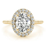 Yellow gold Oval Diamond Halo Ring with Twisted Band and Prong Setting 1