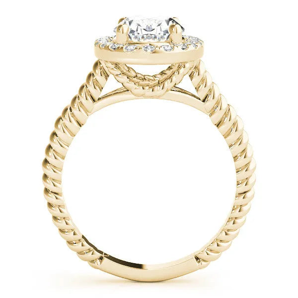 Yellow gold Oval Diamond Halo Ring with Twisted Band and Prong Setting