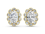 Yellow gold Oval Diamond Halo Stud Earrings with Oval Diamond Accents