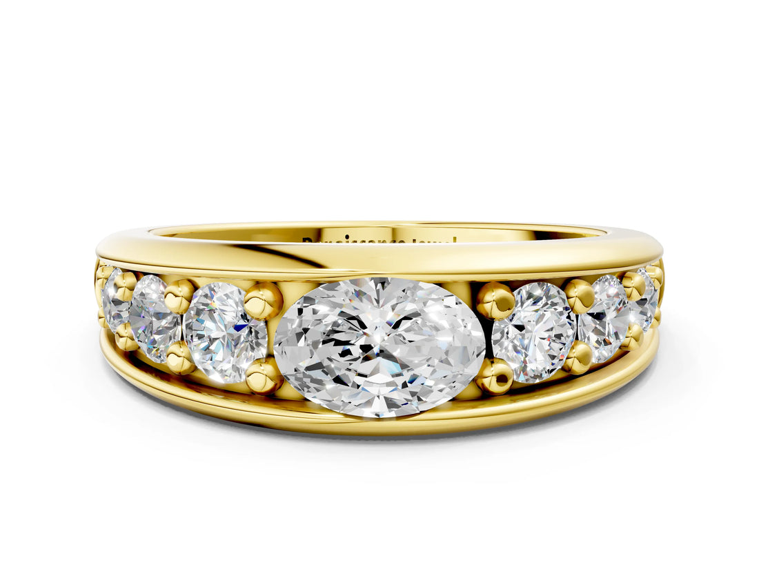 Yellow gold Oval Diamond Mens Ring with Round Diamond Accents