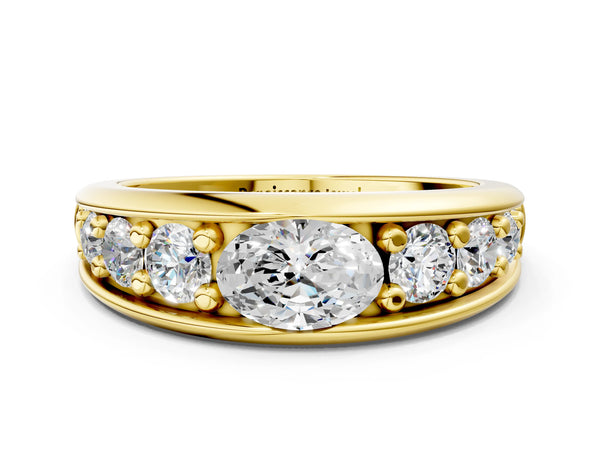 Yellow gold Oval Diamond Mens Ring with Round Diamond Accents