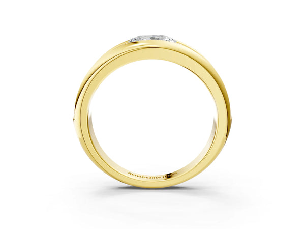 Yellow gold Oval Diamond Mens Ring with Round Diamond Accents