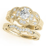 Yellow gold Oval Diamond Milgrain Marquise Filigree Engagement Ring with Prong Setting 1