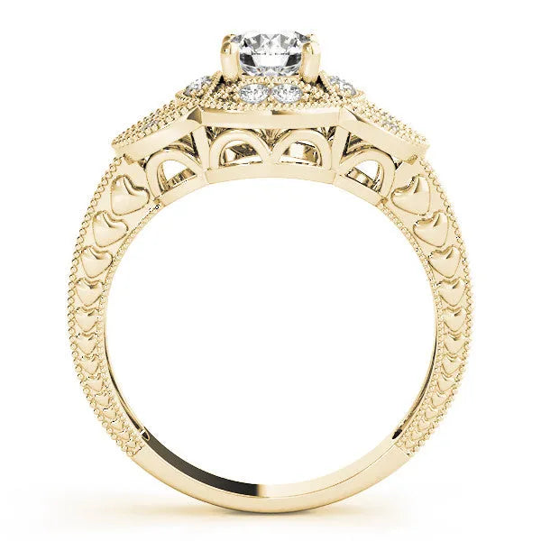 Yellow gold Oval Diamond Milgrain Marquise Filigree Engagement Ring with Prong Setting