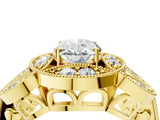 Yellow gold Oval Diamond Milgrain Marquise Filigree Engagement Ring with Prong Setting_10