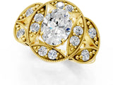 Yellow gold Oval Diamond Milgrain Marquise Filigree Engagement Ring with Prong Setting_7