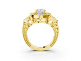 Yellow gold Oval Diamond Milgrain Marquise Filigree Engagement Ring with Prong Setting_9
