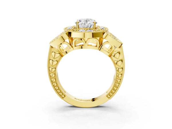 Yellow gold Oval Diamond Milgrain Marquise Filigree Engagement Ring with Prong Setting