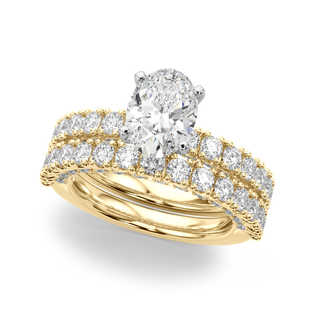 Yellow gold Oval Diamond Pavé Band Solitaire Ring with Four-Prong Setting 1