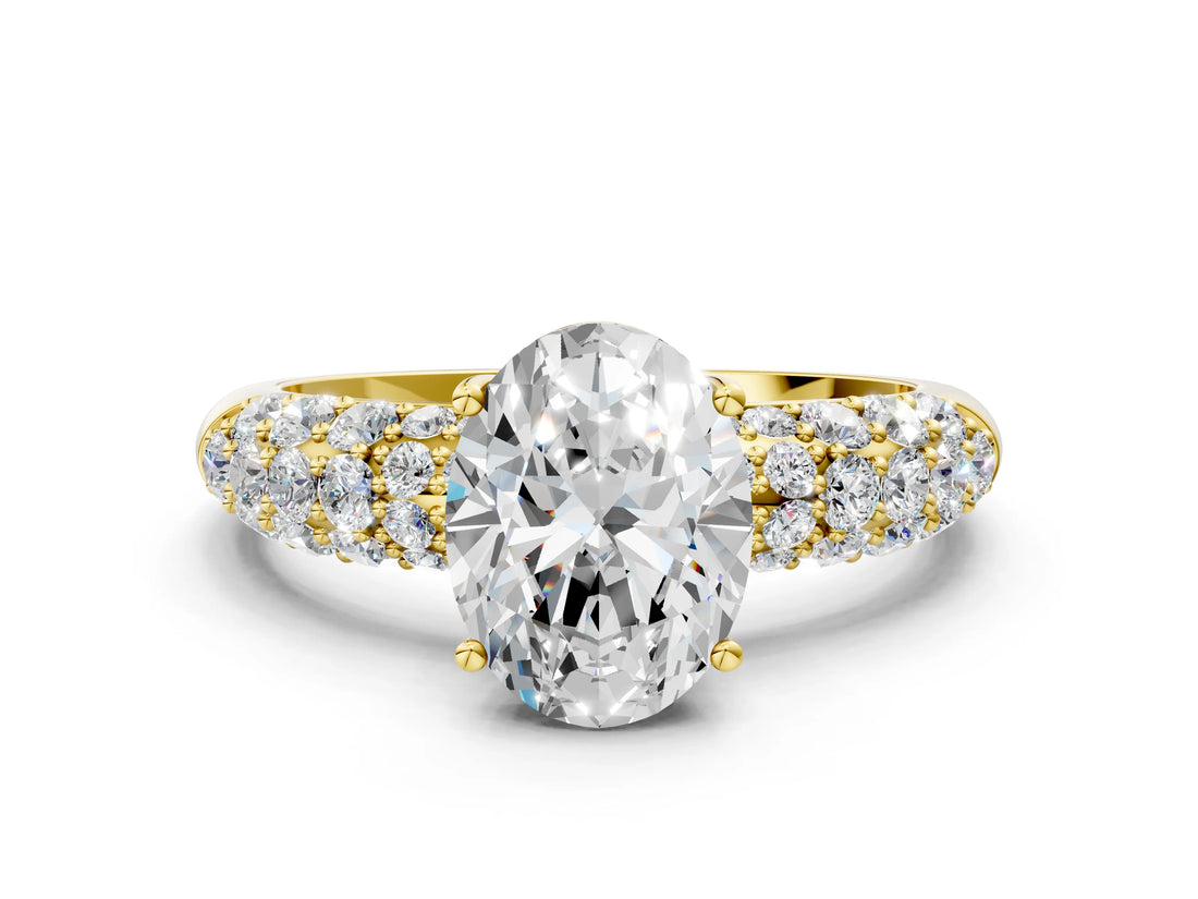 Yellow gold Oval Diamond Pavé Band Solitaire Ring with Four-Prong Setting_48