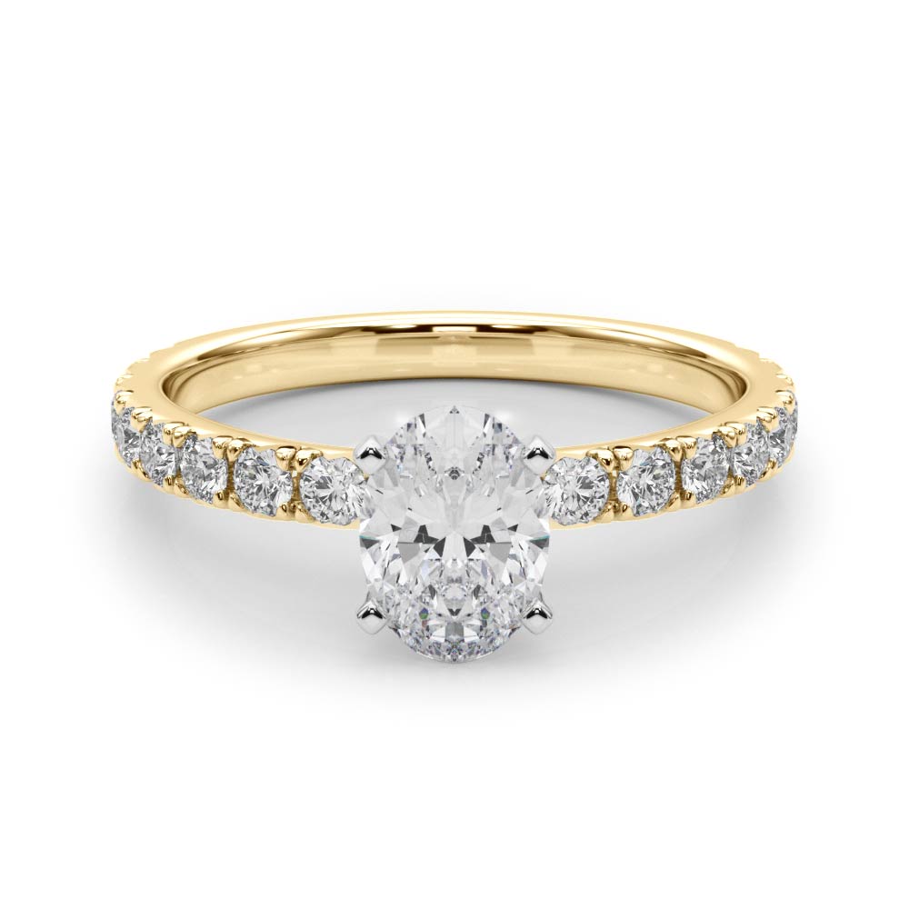 Yellow gold Oval Diamond Pavé Band Solitaire with Four-Prong Setting 1