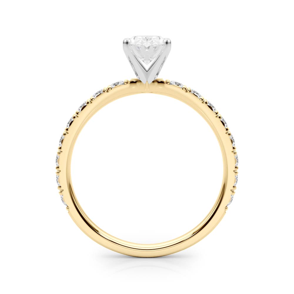 Yellow gold Oval Diamond Pavé Band Solitaire with Four-Prong Setting 2